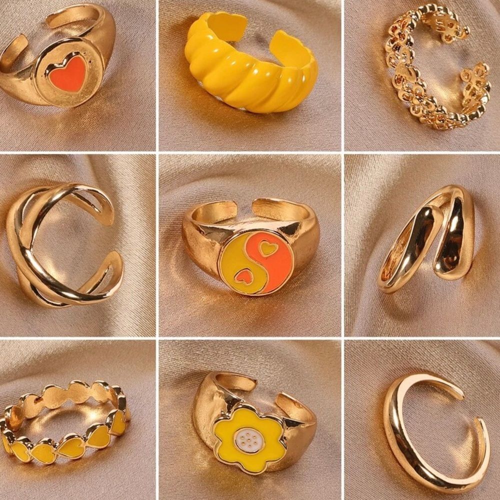 SET OF 9 RESIZABLE RINGS IN YELLOWS AND ORANGE - Picture 1 of 3